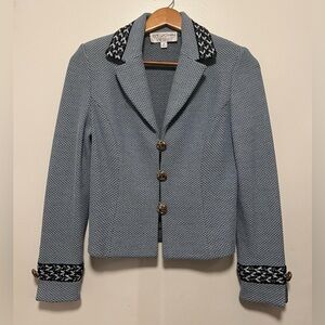 St. John Light Blue Knit Blazer with Black & White Trim